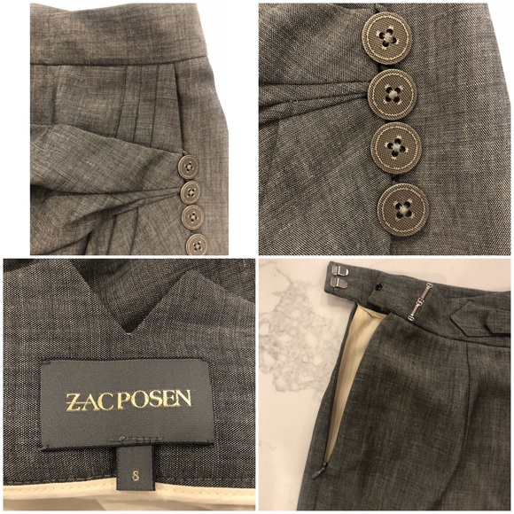 ZAC POSEN Gray Pleated Gathered Side Wrap Mini Skirt SZ 8 Fits 4 - Picture 12 of 12